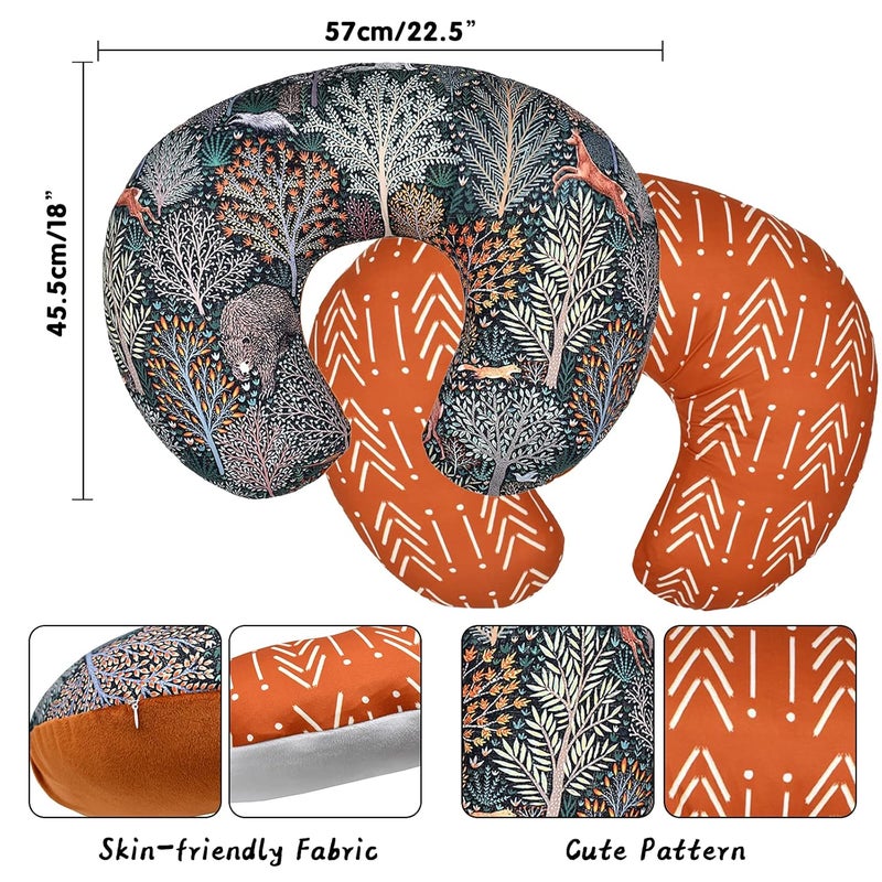 Winmany 2 Pack Baby Nursing Pillow Cover Newborn U-Shaped Breastfeeding Pillowcase Cushion Cover Stretchy Replaceable Forest&Floral Pillow Cover Slipcover 22.5x18 (Forest + Retro Geometry) - Image 4